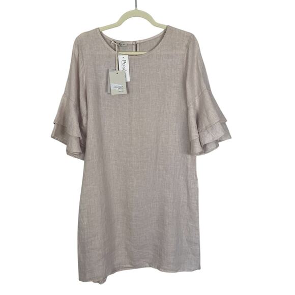 Francesca Bettini 100% Italian Linen Double Layer Bell sleeve Dress Medium NWT - Picture 5 of 12